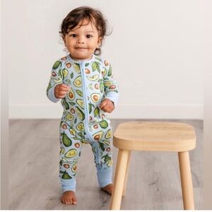 Little sleepies avocados on blue print sleeper sz newborn bamboo pajamas